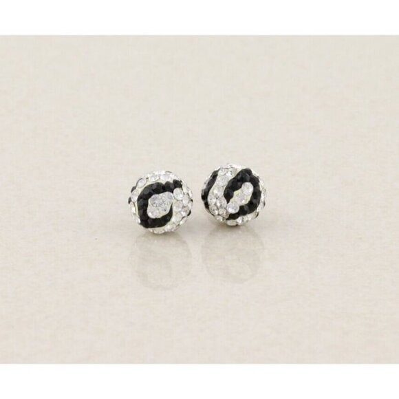 Unbranded Jewelry - 14k White Gold Black & White Crystal Stud Earrings Sparkly Ball